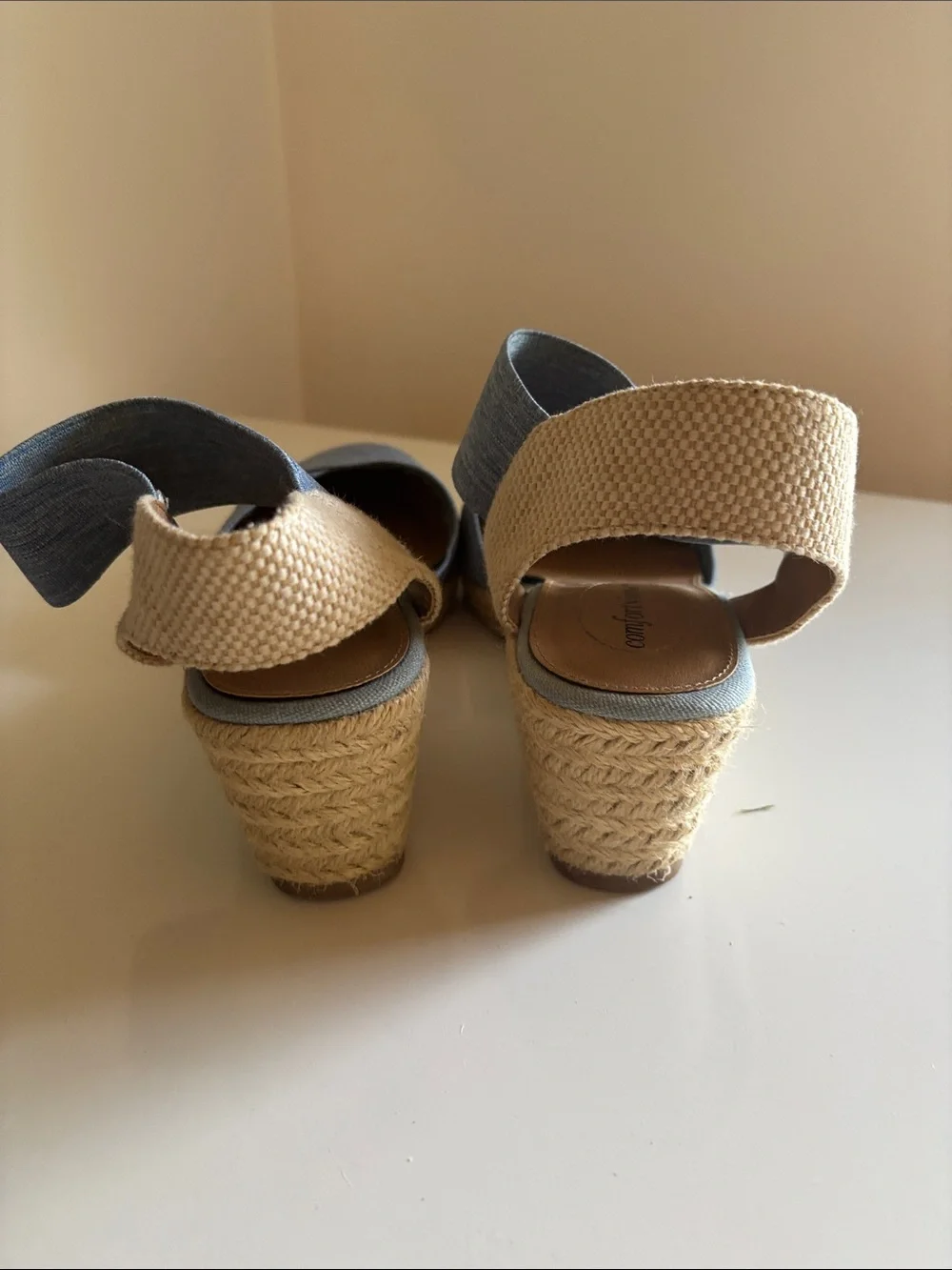 comfortview Chambray Blue Espadrille Wedge Sandals